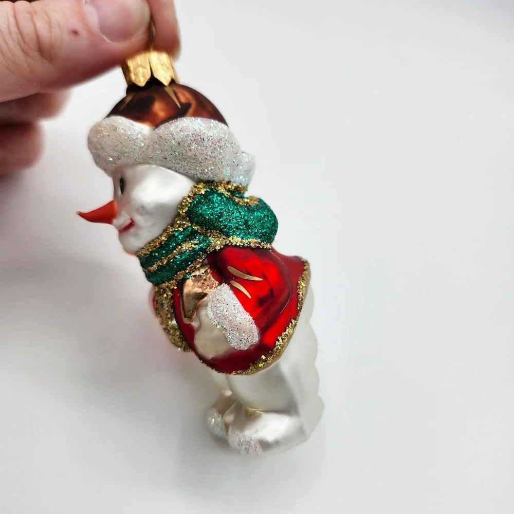 Glass Snowman Ornament with Bell and Red Jacket Glitter Christmas Tree‎ Decor